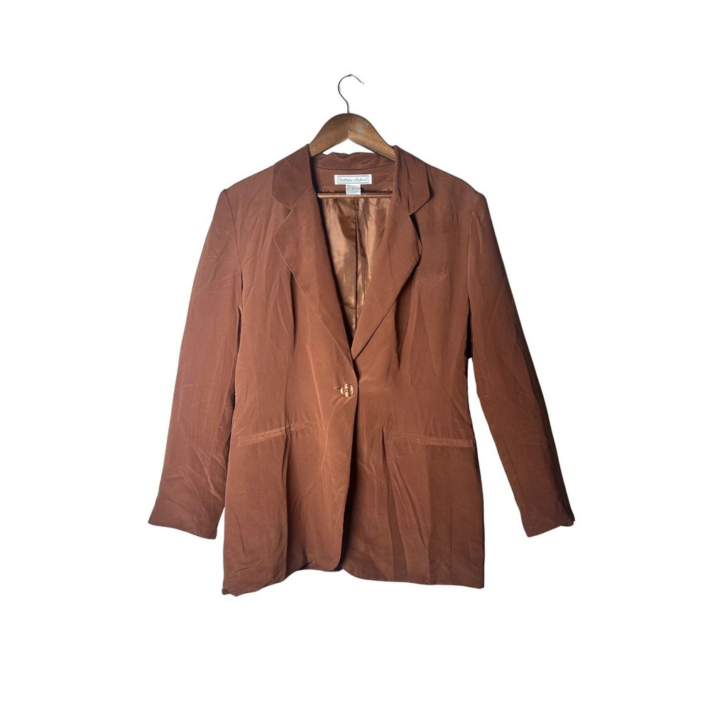Vintage 90s Brown 100% Silk Single Button Blazer 10 Academia Old Money